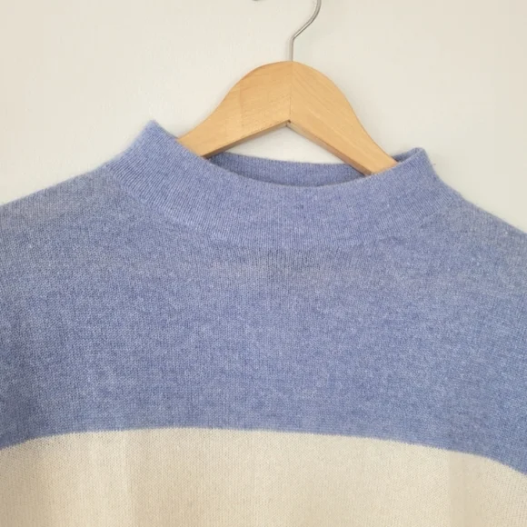 TAHARI 100% CASHMERE 2 ply Pure Luxe Color Block Long Sleeve Mock Neck Sweater - Picture 3 of 9